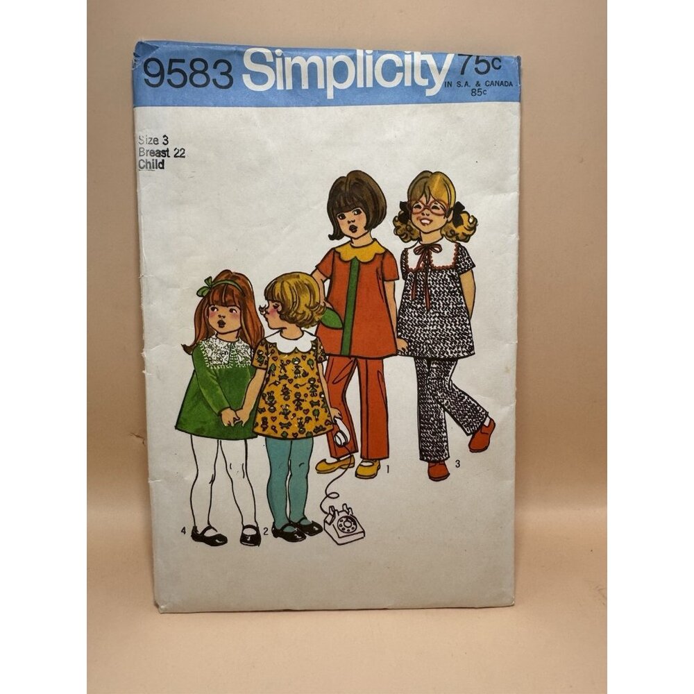 1970s Vintage Girls Sewing Pattern 9583 Simplicity Size 3 Child Dress & Pants!
